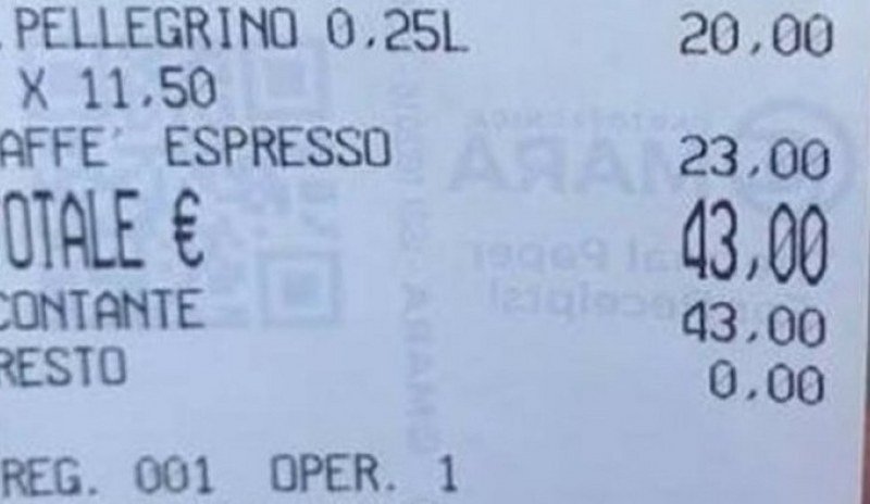 Pogledajte ovaj račun, dvije kafe i flaša vode - 43 eura!
