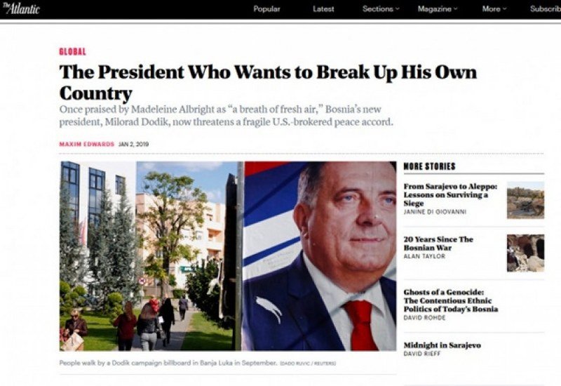 Američki mediji o Dodiku - Predsjednik koji želi -razbiti- vlastitu državu 