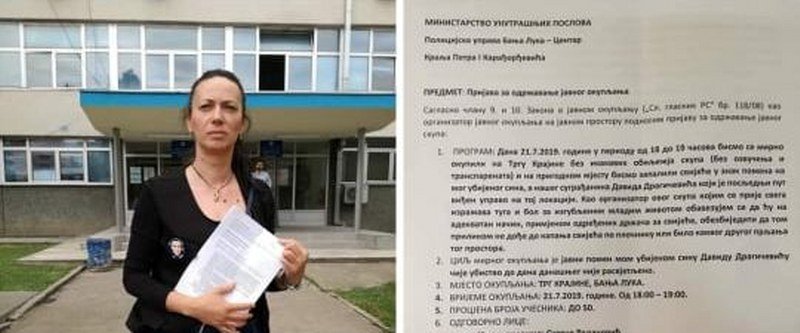 Majka Davida Dragičevića podnijela zahtjev za pomen ubijenom sinu na Trgu Krajine 21.jula u 18.časova