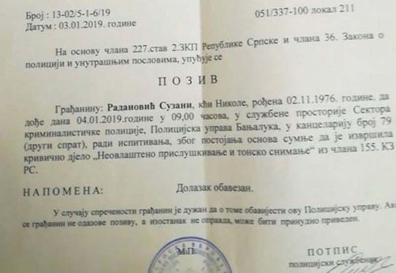 Majka ubijenog Davida Dragičevića pozvana je da se sutra javi policiji