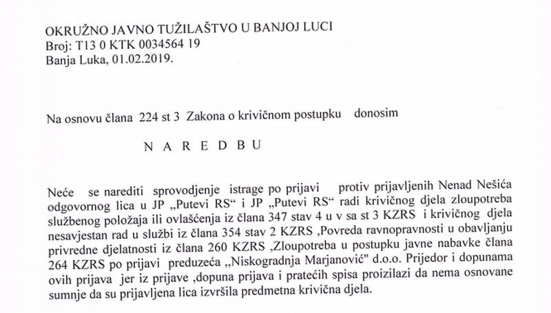 Prvog putara Srpske štiti Vlada - Tužilaštvo odbija, Milioni prolaze