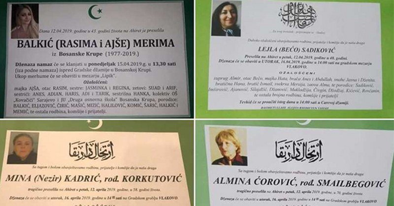 Sarajevo - Poznato vrijeme i mjesto dženaza-namaza četiri poginule uposlenice OŠ Kovačići