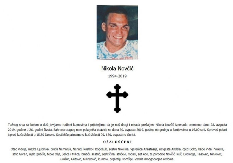 Nikola Novčić iz Trebinja umro nenasilnom smrću u apartmanu