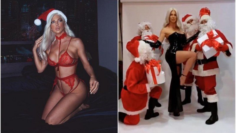 Karleuša u seksi haljini okružena s četiri Djeda Mraza mijenjala poze