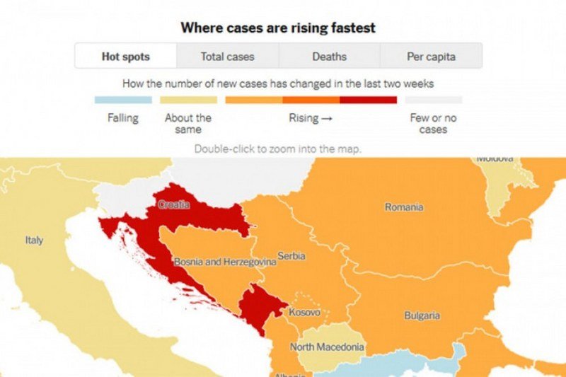 Hrvatska i Crna Gora - Najveći rast zaraženih u Evropi