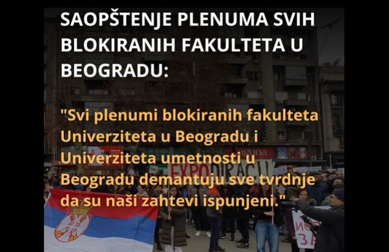 Svi u blokade! Ovi zahtjevi nisu ispunjeni! Saopštenje Plenuma svih blokiranih fakulteta u Beogradu