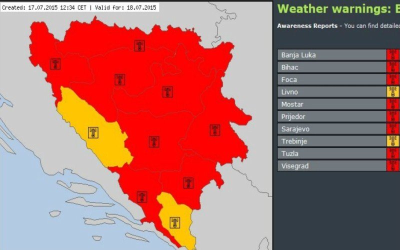 Crveni meteoalarm za cijelu BiH